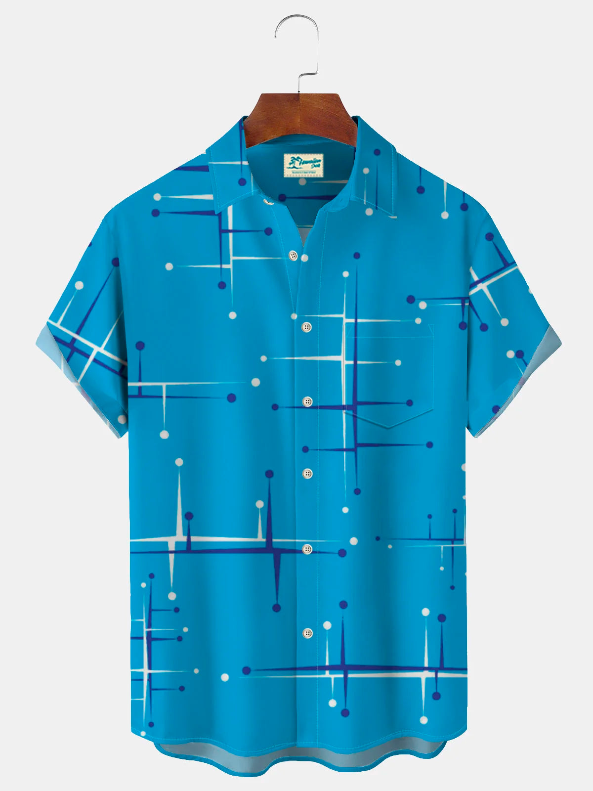 Giovanni - Vintage Blue Geometric Men's Aloha Shirt 