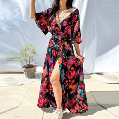 Bohemian dress with deep slit Lyna 