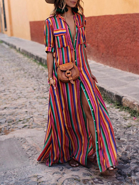 Lorenza - Vibrant Striped Maxi Dress for Women 