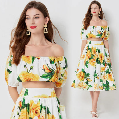 Alexandra - Floral Two Piece Set with Yellow Roses for Women 