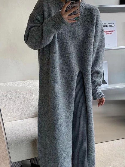 Amelia - Grey Knitted Dress with Side Slit Women