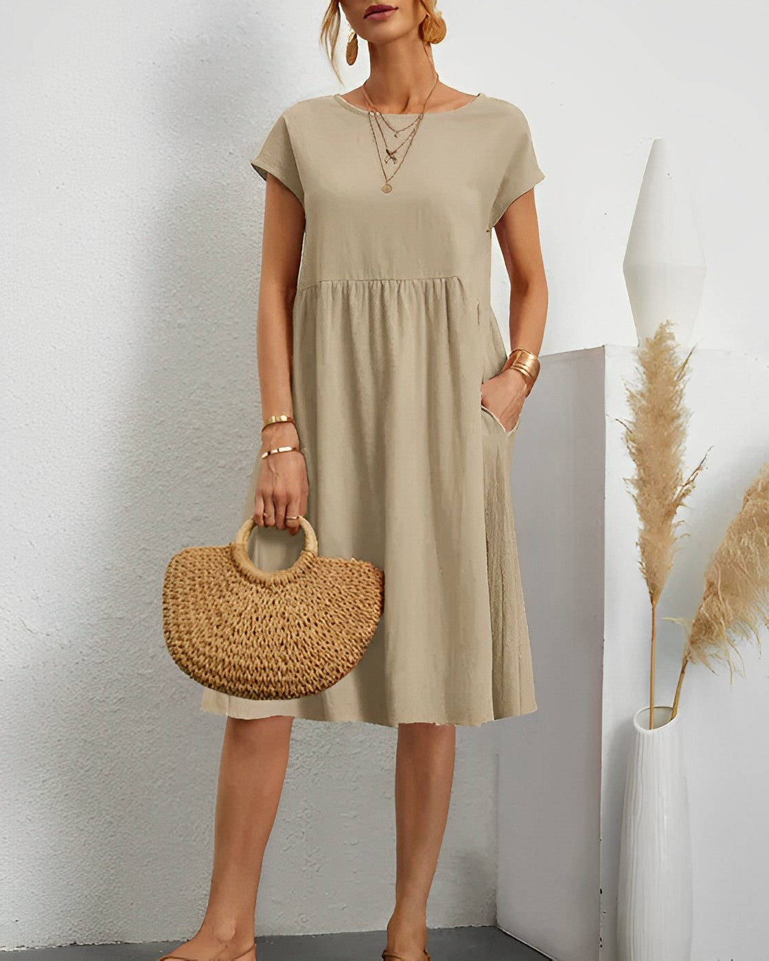 Cara - Loose fit linen midi dress 