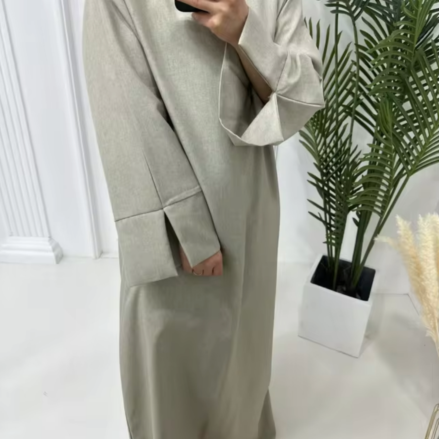 Elegantes Geschlossenes Leinen-Abaya-Kleid für Damen – Amina