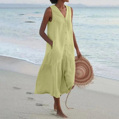 Lada linen dress with V-neck 