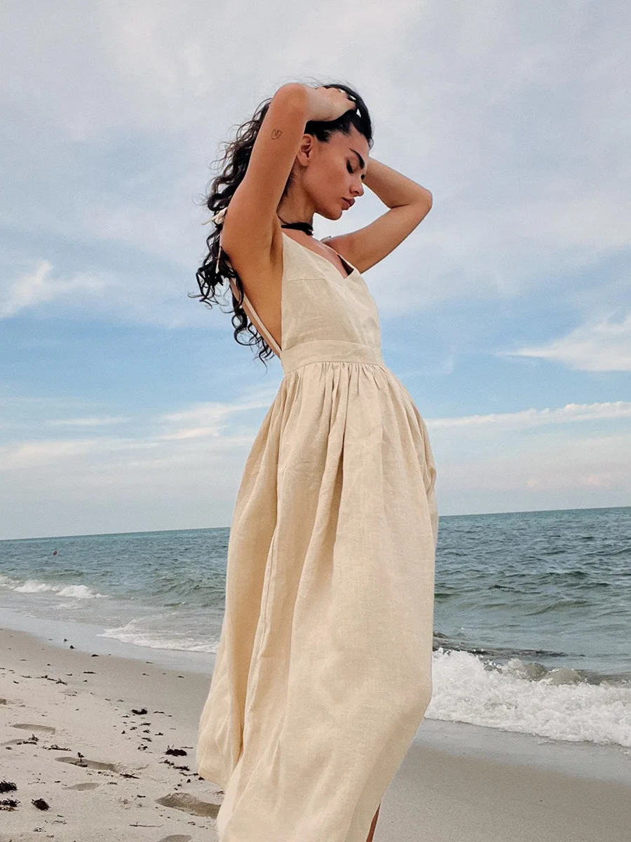 Linen/Linen Beach Dress: Vintage Style 