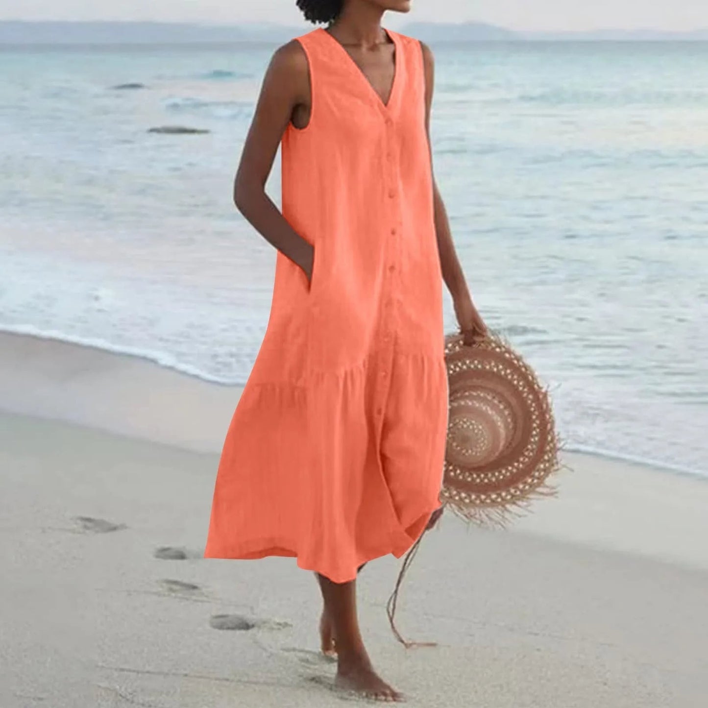 Lada linen dress with V-neck 