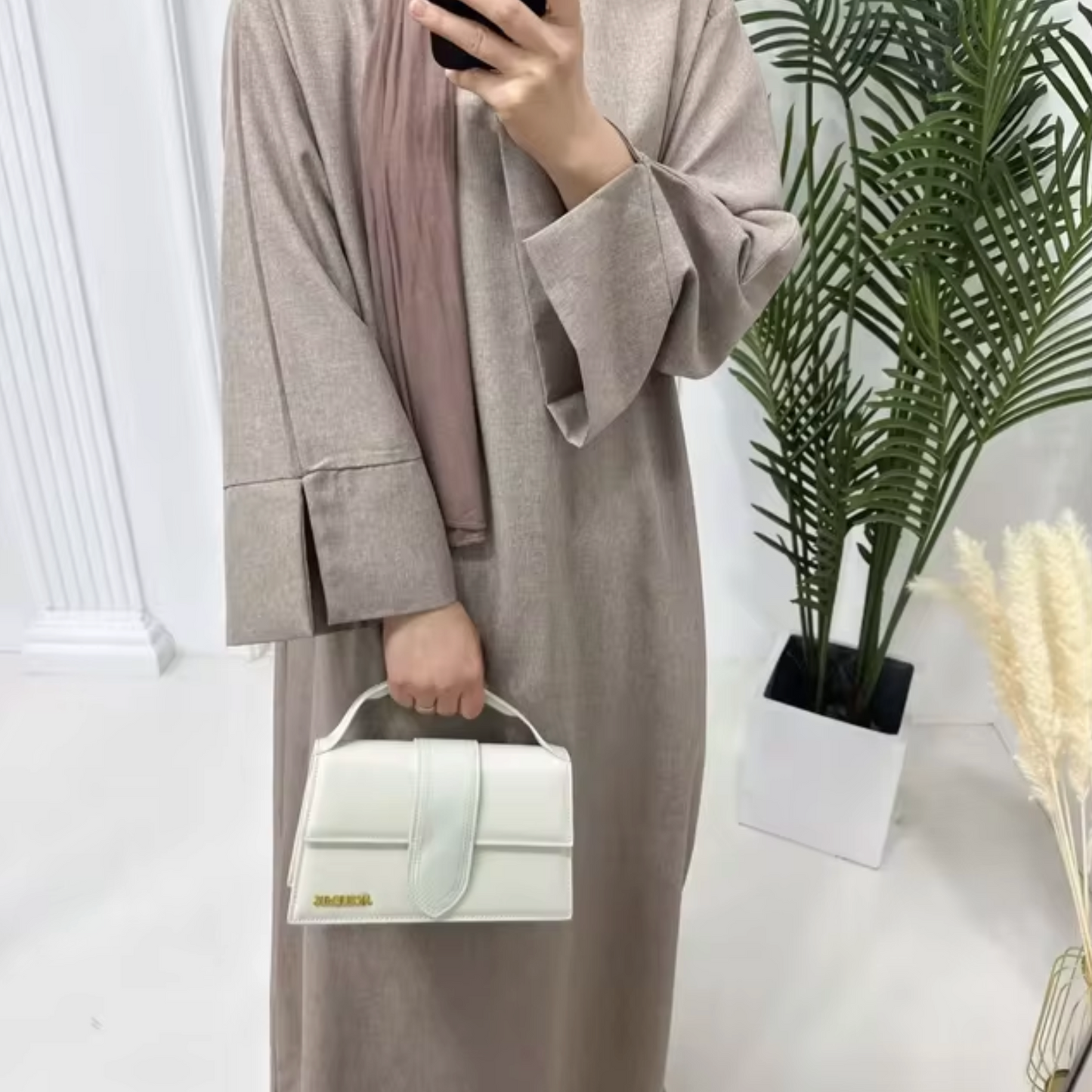 Elegantes Geschlossenes Leinen-Abaya-Kleid für Damen – Amina