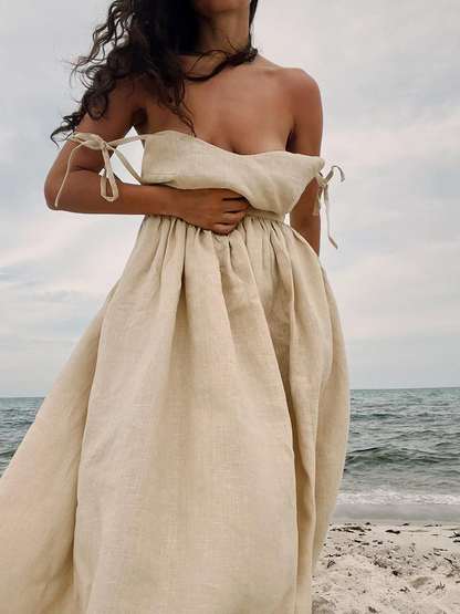 Linen/Linen Beach Dress: Vintage Style 