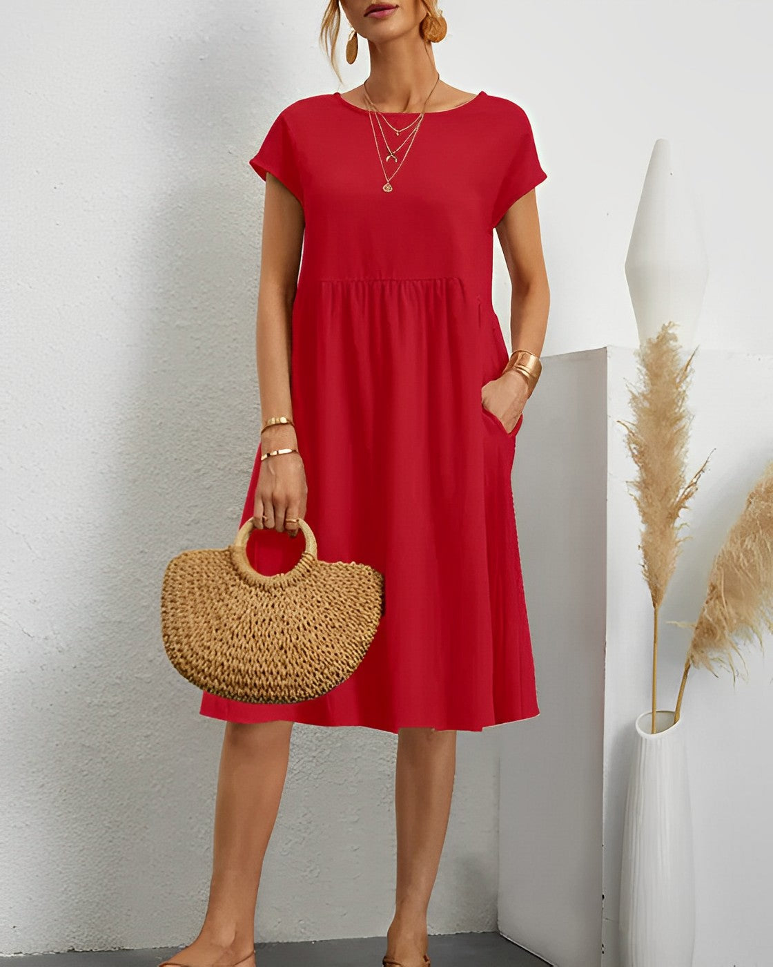 Cara - Loose fit linen midi dress 