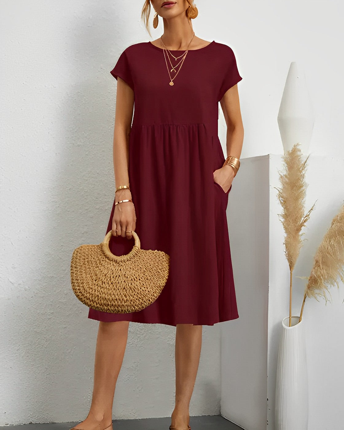 Cara - Loose fit linen midi dress 