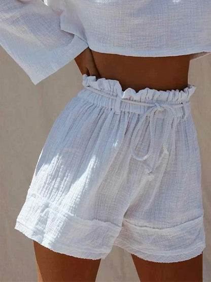 Lana - Comfortable linen shorts with bow for women