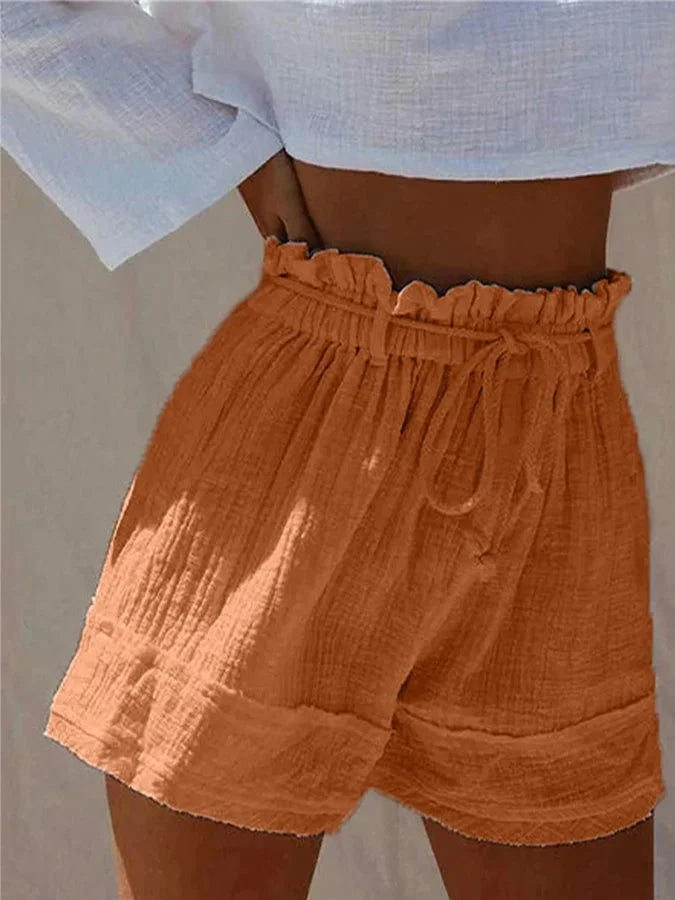 Lana - Comfortable linen shorts with bow for women