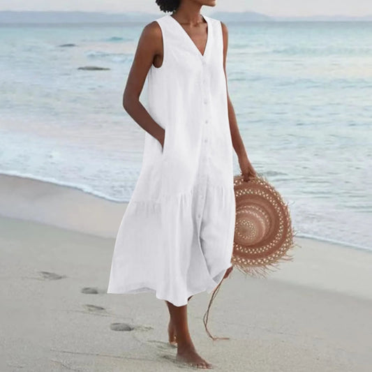 Lada linen dress with V-neck 