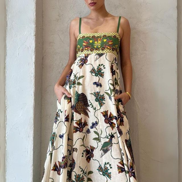 Maxikleid mit botanischem Print aus Baumwolle-Leinen-Mix –Julia