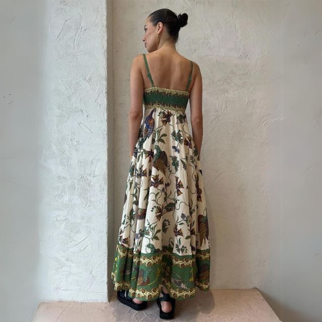 Maxikleid mit botanischem Print aus Baumwolle-Leinen-Mix –Julia