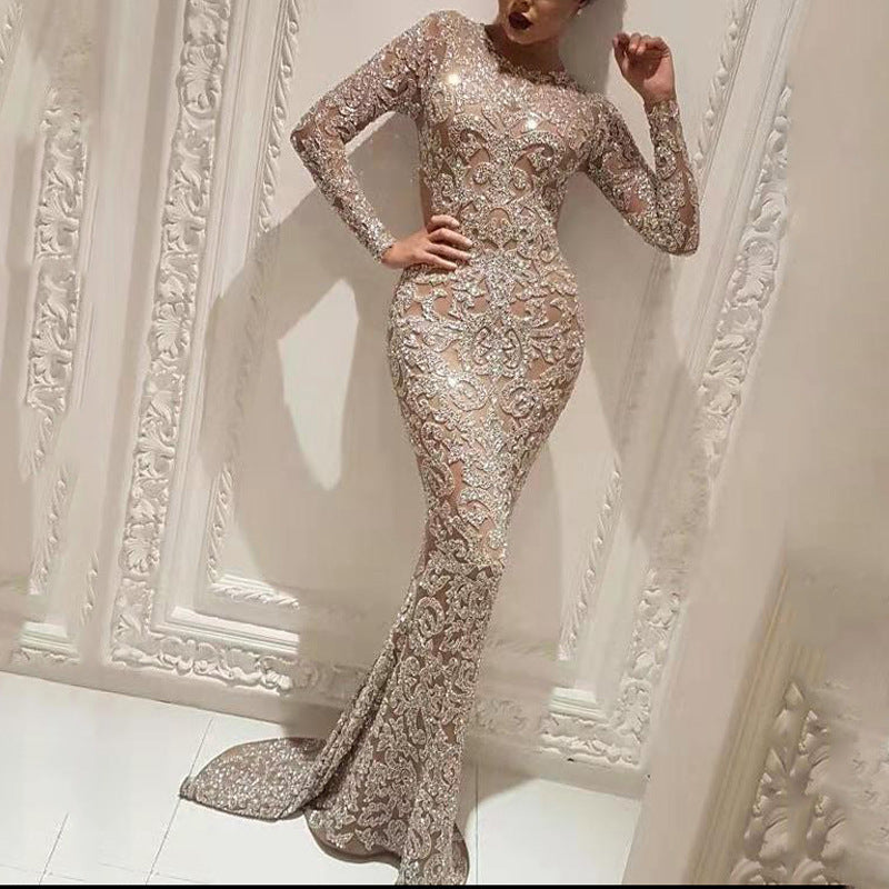 Lorenza - Glamorous long-sleeved evening dress in mermaid style for women 