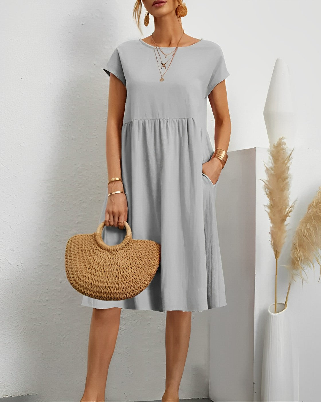 Cara - Loose fit linen midi dress 