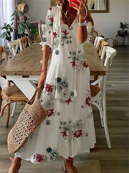 Bella - Vintage style floral maxi dress for women