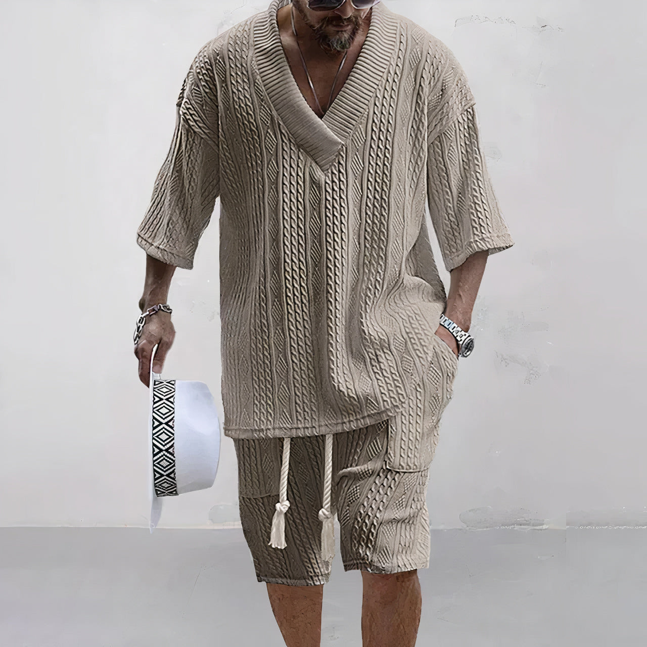 Knitted Shirt and Shorts Set for Men Adan