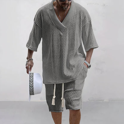 Knitted Shirt and Shorts Set for Men Adan