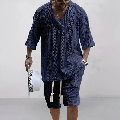 Knitted Shirt and Shorts Set for Men Adan