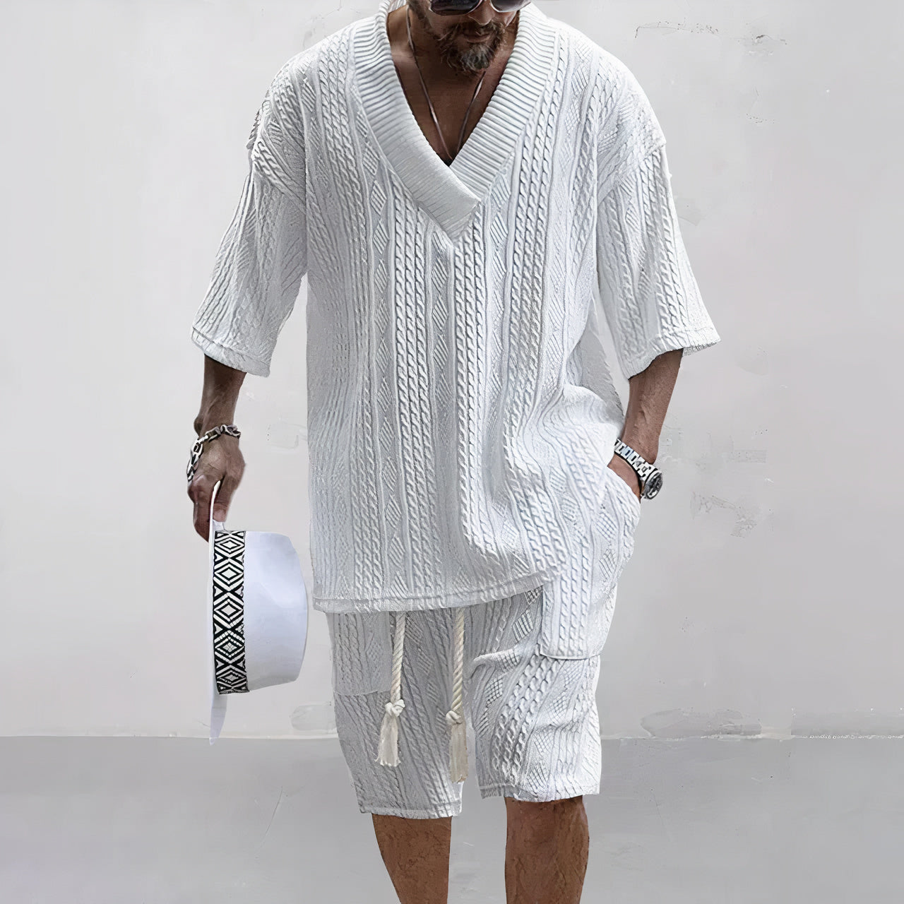 Knitted Shirt and Shorts Set for Men Adan