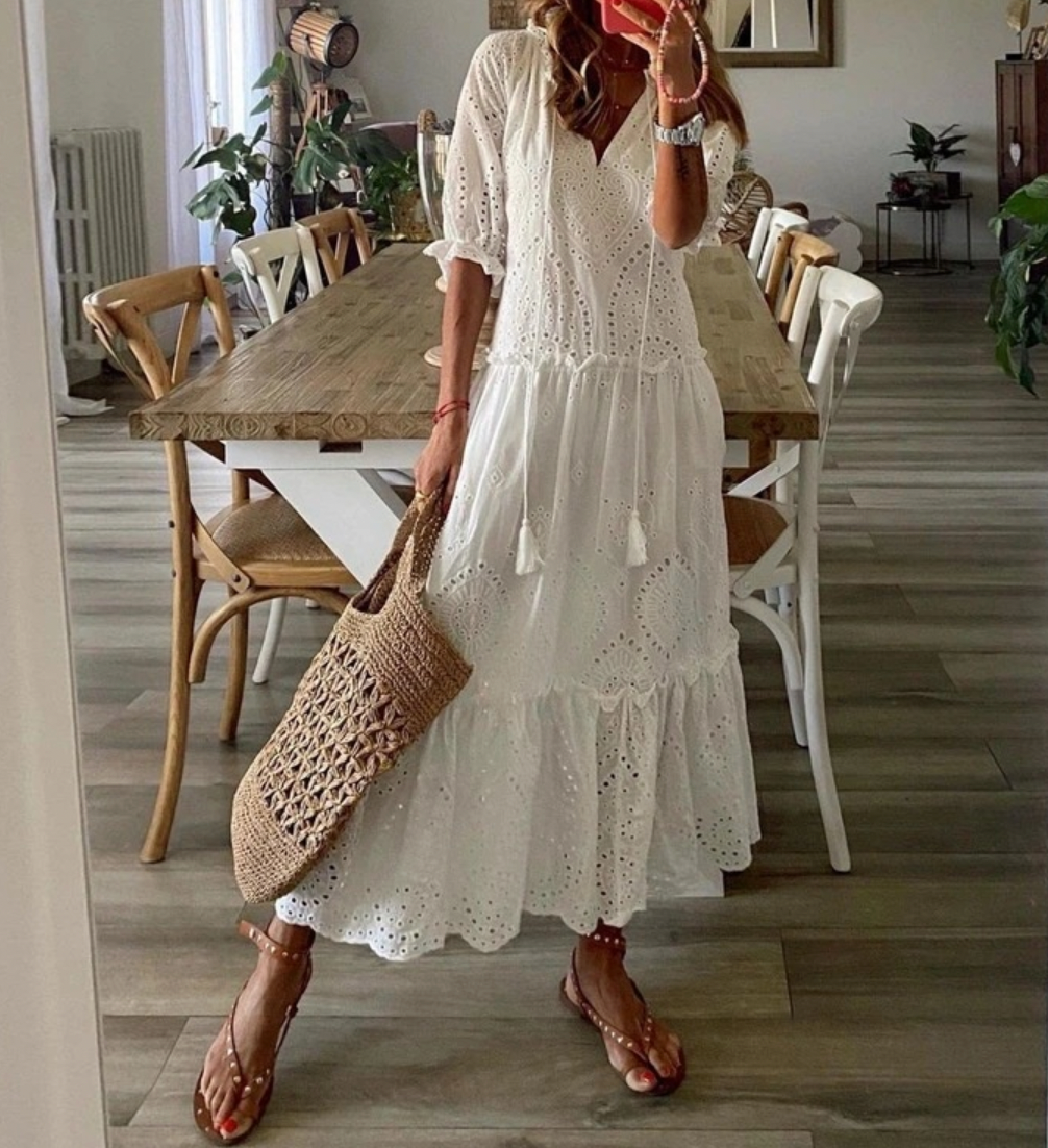 Anastasia - Boho lace dress in white for women