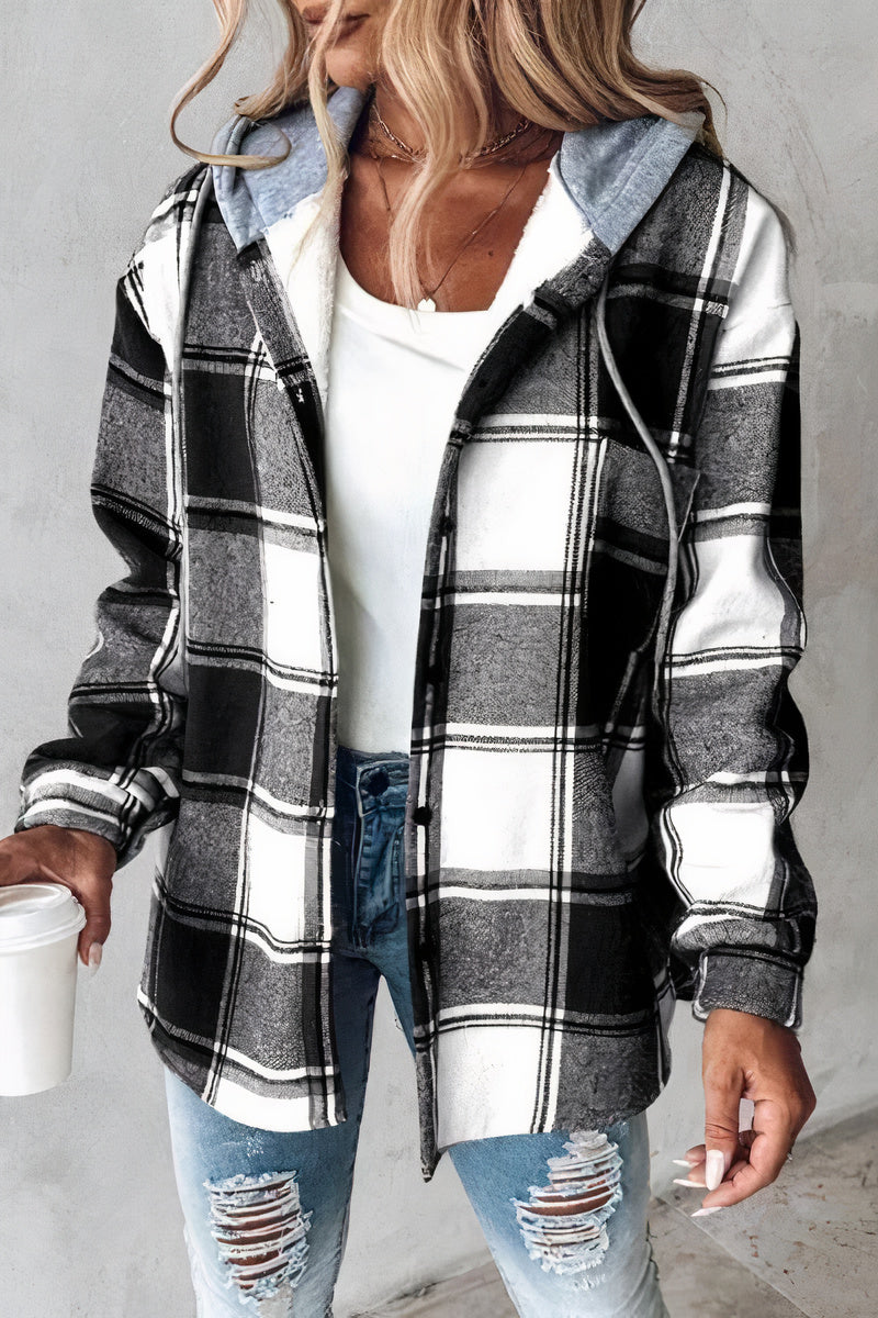 Flannel jacket with patterned hood Drika