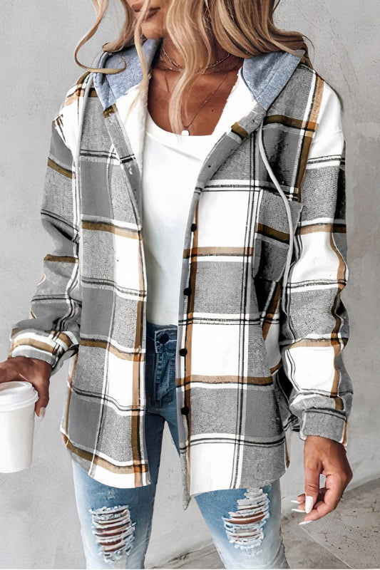 Flannel jacket with patterned hood Drika