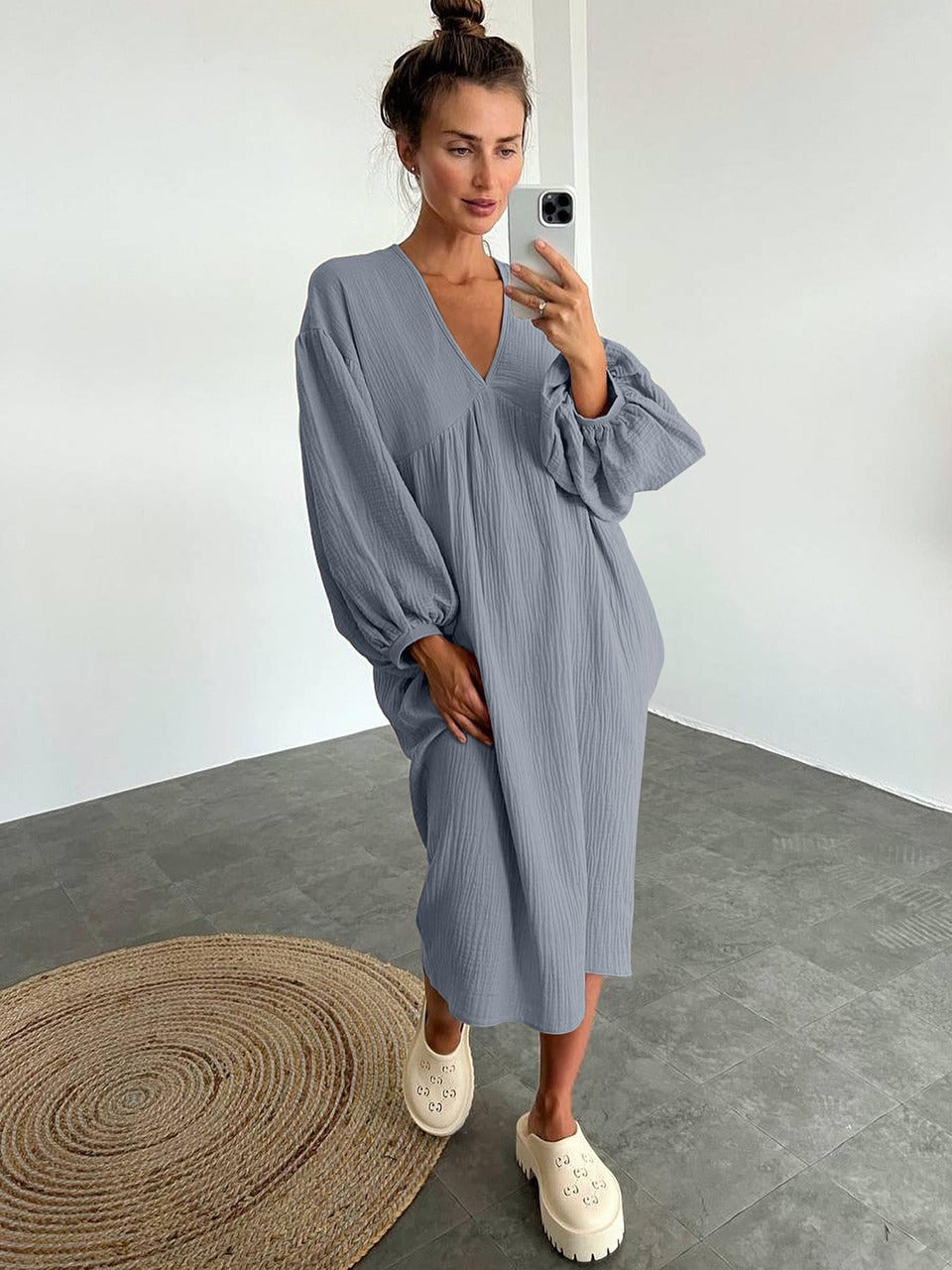 Blue linen summer dress 