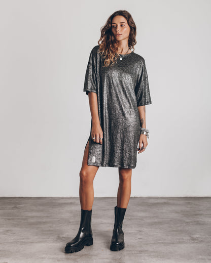 Ilona - Dark Glitter T-Shirt Dress Women