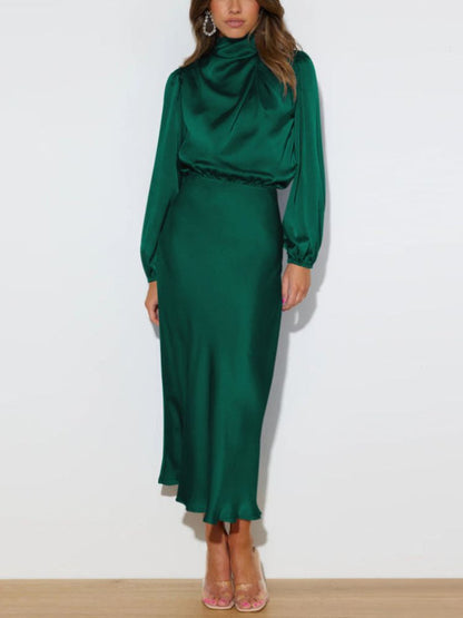 Chic long-sleeved satin dress Jannik 