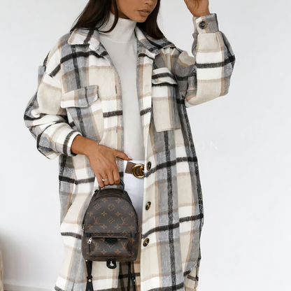 Long winter coat with tartan pattern Lara