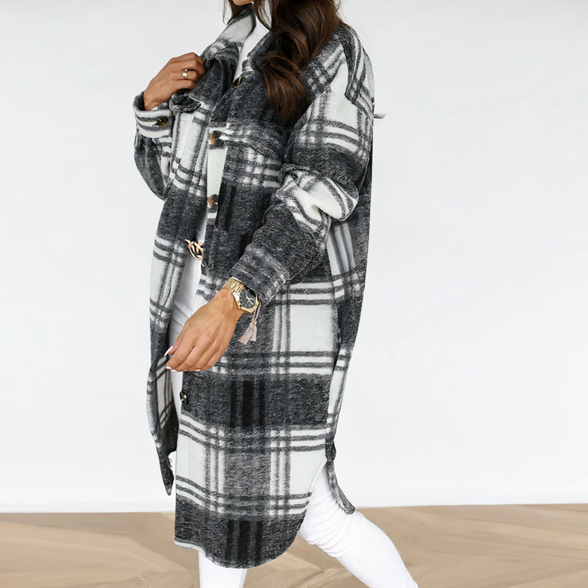 Long winter coat with tartan pattern Lara