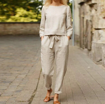 Lara - Linen blouse and linen pants set for women