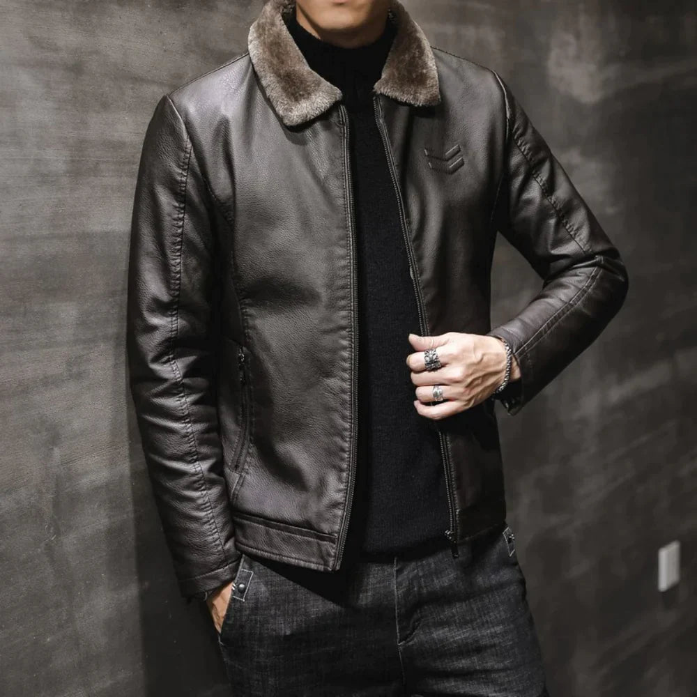 Men's Fleece Collar Leather Jacket – Nathaniel 