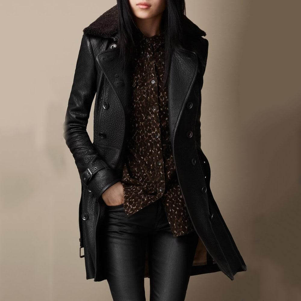 Cozy leather coat for women Marie