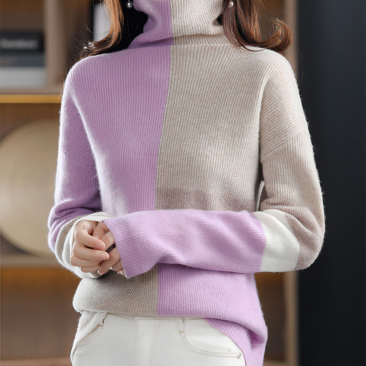 Colorful Turtleneck Sweater Olive