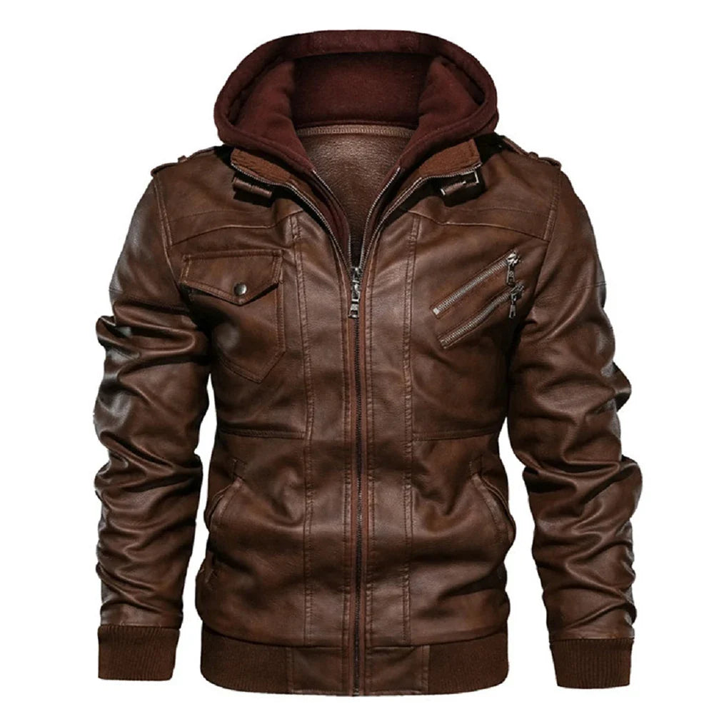 Roen Men's Casual Leather Jacket for Winter