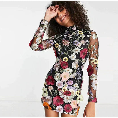 Camilla - Mini dress with floral print embroidery for women