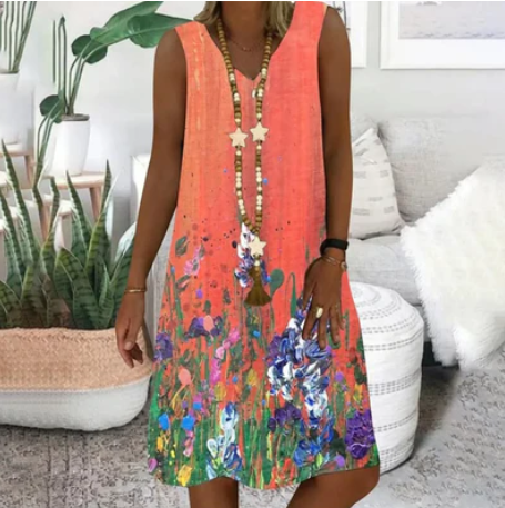 summer flower linen dress