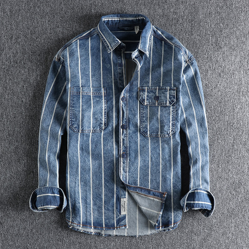 Trendy Striped Denim Shirt for Men Lars