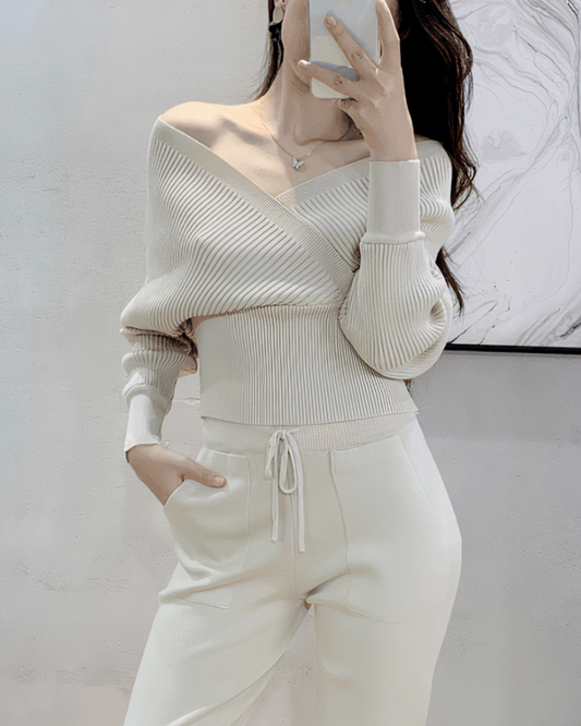 Off-the-shoulder knit top and pants set Willow