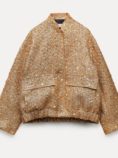 Glamorous sequin jacket in gold Yana