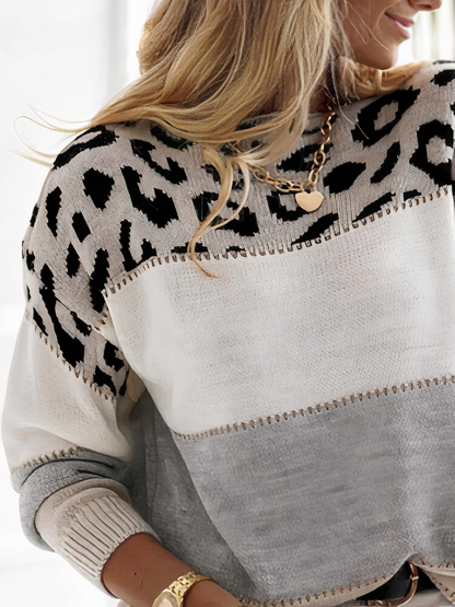 Panther Pattern Knitted Sweater - Zinnia