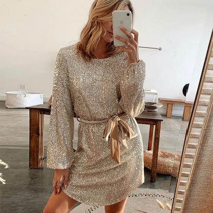 Aurelia | Beige glitter dress for elegant occasions women 