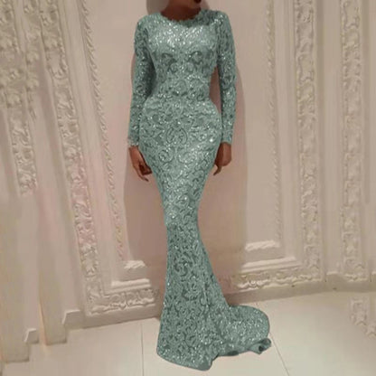 Lorenza - Glamorous long-sleeved evening dress in mermaid style for women 