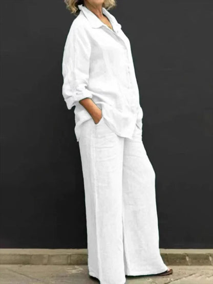 Bennett - Elegant two-piece linen set with button placket for women