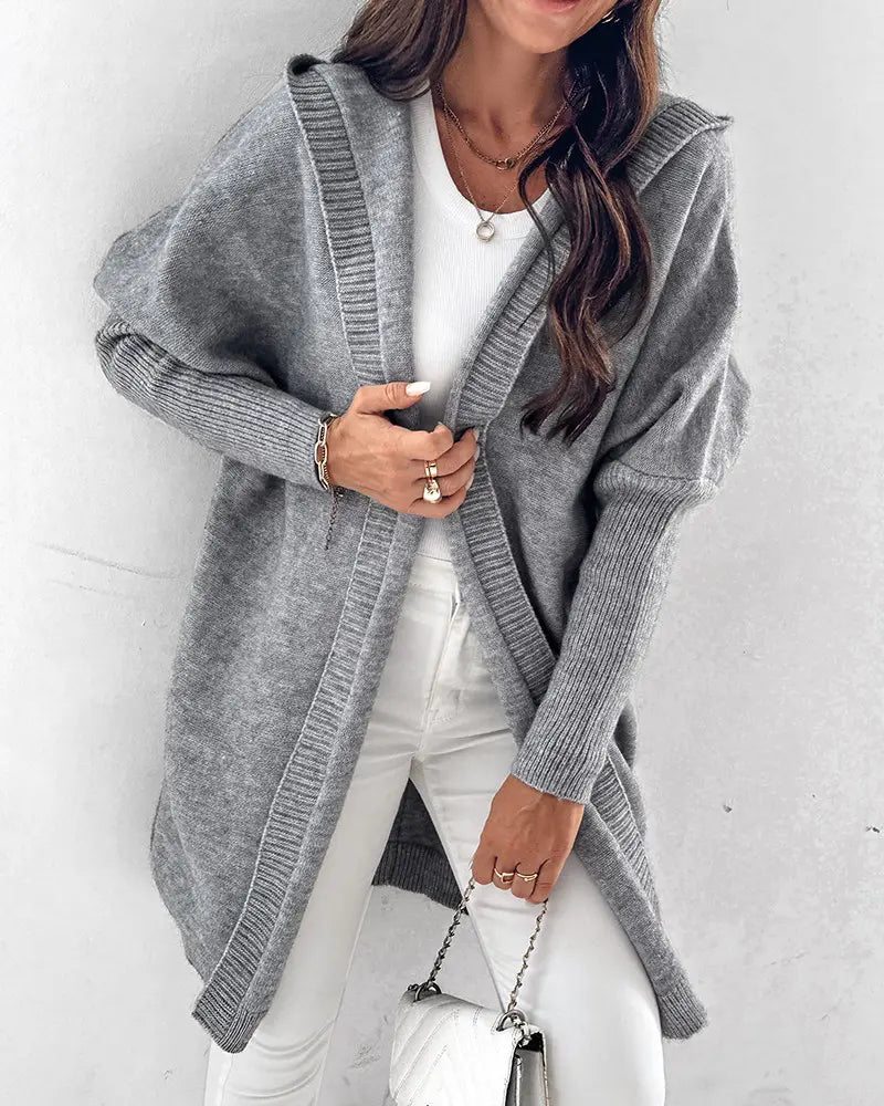 Batwing Open Front Hooded Cardigan Febe