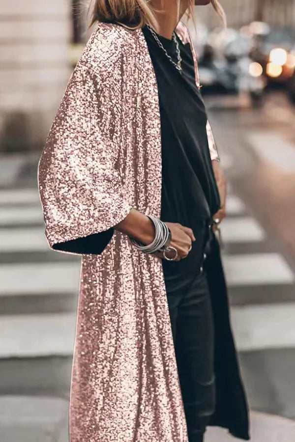 Shiny Sequin Cardigan Coat Maude